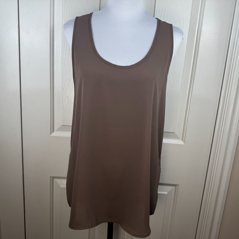 Bellatrix Women Top Taupe Tunic Sz M Front Sheer Lace Back Scoop Neck Sleeveless